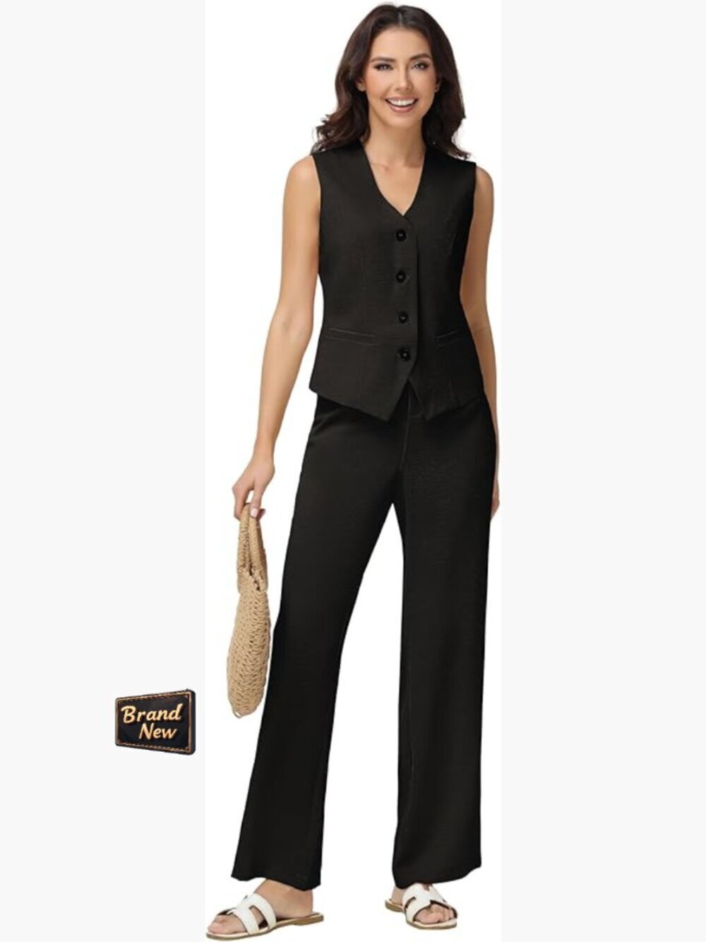 Women's 2 Piece Vest & Wide Leg Pants Suit Set Dressy Casual Blazer